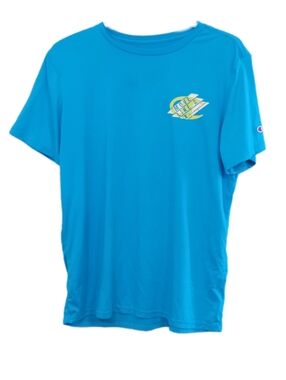 Champion Aqua Blue Short Sleeve Tee with Small Chest Graphic